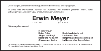 Traueranzeige von Erwin Meyer von Gesamtausgabe Nürnberger Nachrichten/ Nürnberger Ztg.