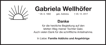 Traueranzeige von Gabriela Wellhöfer von Gesamtausgabe Nürnberger Nachrichten/ Nürnberger Ztg.