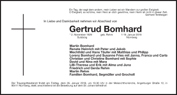 Traueranzeige von Gertrud Bomhard von Gesamtausgabe Nürnberger Nachrichten/ Nürnberger Ztg.