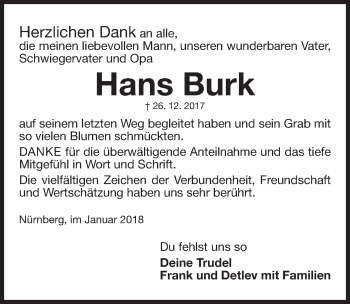 Traueranzeige von Hans Burk von Gesamtausgabe Nürnberger Nachrichten/ Nürnberger Ztg.