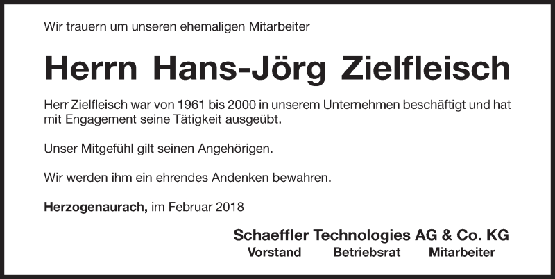  Traueranzeige für Hans-Jörg Zielfleisch vom 01.02.2018 aus Nordbayerische Nachrichten Herzogenaurach Lokal
