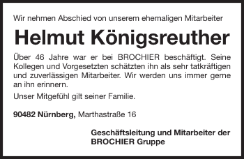 Traueranzeige von Helmut Königsreuther von Gesamtausgabe Nürnberger Nachrichten/ Nürnberger Ztg.