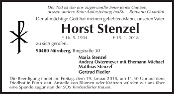 Traueranzeige von Horst Stenzel von Gesamtausgabe Nürnberger Nachrichten/ Nürnberger Ztg.