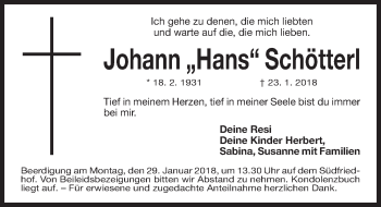 Traueranzeige von Johann Schötterl von Gesamtausgabe Nürnberger Nachrichten/ Nürnberger Ztg.