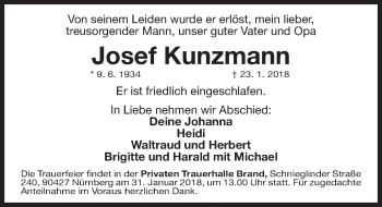 Traueranzeige von Josef Kunzmann von Gesamtausgabe Nürnberger Nachrichten/ Nürnberger Ztg.