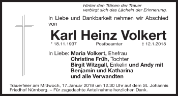 Traueranzeige von Karl Heinz Volkert von Gesamtausgabe Nürnberger Nachrichten/ Nürnberger Ztg.