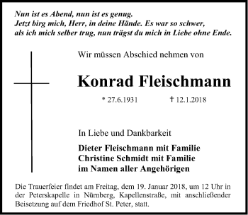 Traueranzeige von Konrad Fleischmann von Gesamtausgabe Nürnberger Nachrichten/ Nürnberger Ztg.