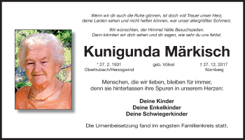 Traueranzeige von Kunigunda Märkisch von Nordbayerische Nachrichten Forchheim Lokal