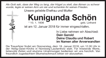 Traueranzeige von Kunigunda Schön von Gesamtausgabe Nürnberger Nachrichten/ Nürnberger Ztg.