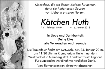 Traueranzeige von Kätchen Huth von Gesamtausgabe Nürnberger Nachrichten/ Nürnberger Ztg.