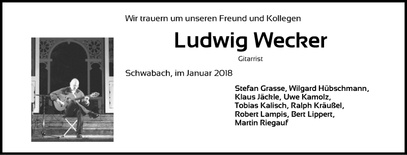  Traueranzeige für Ludwig Wecker vom 27.01.2018 aus Schwabach