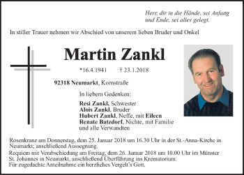 Traueranzeige von Martin Zankl von Neumarkter Nachrichten Lokal