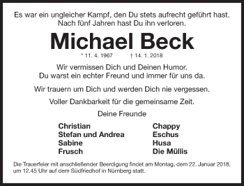 Traueranzeige von Michael Beck von Gesamtausgabe Nürnberger Nachrichten/ Nürnberger Ztg.