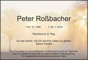 Traueranzeige von Peter Roßbacher von Nordbayerische Nachrichten Pegnitz Lokal