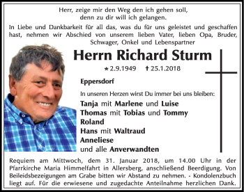 Traueranzeige von Richard Sturm von Roth-Hilpoltsteiner Volkszeitung Lokal