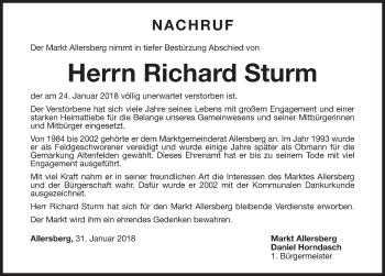 Traueranzeige von Richard Sturm von Roth-Hilpoltsteiner Volkszeitung Lokal