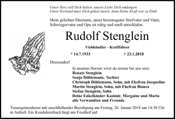 Traueranzeige von Rudolf Stenglein von Nordbayerische Nachrichten Forchheim Lokal