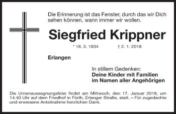 Traueranzeige von Siegfried Krippner von Fürther Nachrichten Lokal