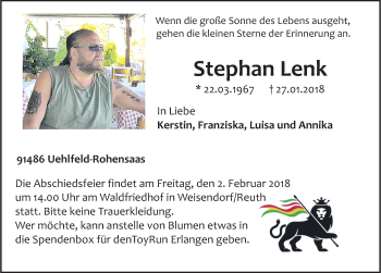 Traueranzeige von Stephan Lenk von Nordbayerische Nachrichten Herzogenaurach Lokal