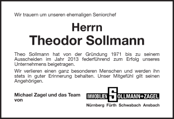 Traueranzeige von Theodor Sollmann von Gesamtausgabe Nürnberger Nachrichten/ Nürnberger Ztg.