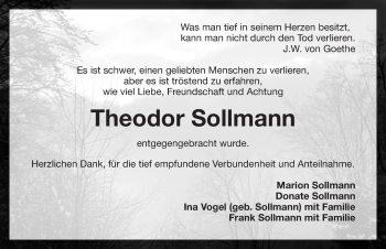 Traueranzeige von Theodor Sollmann von Gesamtausgabe Nürnberger Nachrichten/ Nürnberger Ztg.