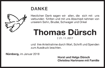 Traueranzeige von Thomas Dürsch von Gesamtausgabe Nürnberger Nachrichten/ Nürnberger Ztg.