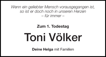 Traueranzeige von Toni Völker von Altmühl-Bote Lokal