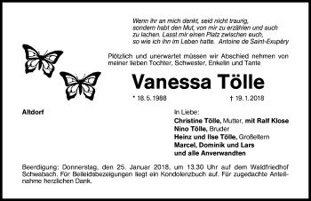 Traueranzeige von Vanessa Tölle von Schwabach