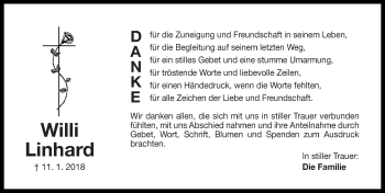 Traueranzeige von Willi Linhard von Neumarkter Nachrichten Lokal
