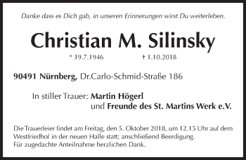 Traueranzeige von Christian M. Silinsky von Gesamtausgabe Nürnberger Nachrichten/ Nürnberger Ztg.