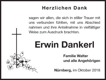 Traueranzeige von Erwin Dankerl von Gesamtausgabe Nürnberger Nachrichten/ Nürnberger Ztg.