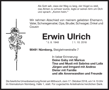 Traueranzeige von Erwin Ulrich von Gesamtausgabe Nürnberger Nachrichten/ Nürnberger Ztg.