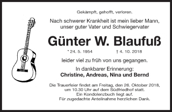 Traueranzeige von Günter Blaufuß von Gesamtausgabe Nürnberger Nachrichten/ Nürnberger Ztg.