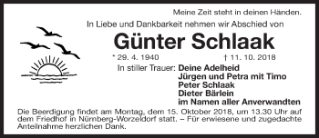 Traueranzeige von Günter Schlaak von Gesamtausgabe Nürnberger Nachrichten/ Nürnberger Ztg.