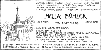 Traueranzeige von Hella Bühler von Gesamtausgabe Nürnberger Nachrichten/ Nürnberger Ztg.
