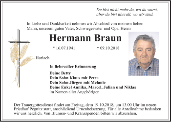 Traueranzeige von Hermann Braun von Nordbayerische Nachrichten Pegnitz Lokal