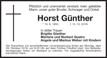 Traueranzeige von Horst Günther von Fürther Nachrichten Lokal