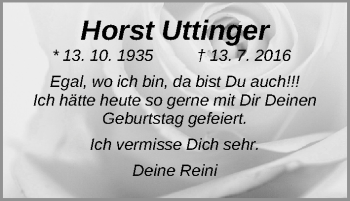 Traueranzeige von Horst Uttinger von Gesamtausgabe Nürnberger Nachrichten/ Nürnberger Ztg.