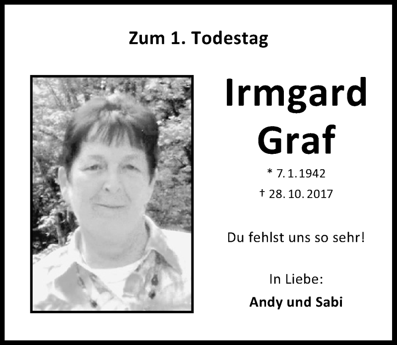 Traueranzeigen Von Irmgard Graf | Trauer.nn.de