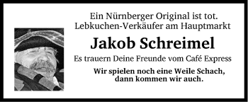 Traueranzeige von Dieter Jakob Schreimel von Gesamtausgabe Nürnberger Nachrichten/ Nürnberger Ztg.