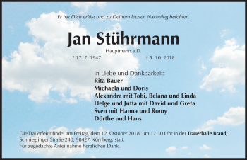 Traueranzeige von Jan Stührmann von Gesamtausgabe Nürnberger Nachrichten/ Nürnberger Ztg.