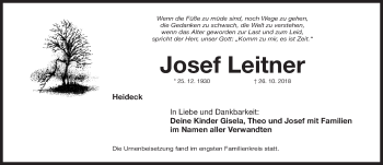 Traueranzeige von Josef Leitner von Roth-Hilpoltsteiner Volkszeitung Lokal