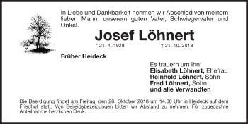 Traueranzeige von Josef Löhnert von Roth-Hilpoltsteiner Volkszeitung Lokal