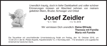 Traueranzeige von Josef Zeidler von Gesamtausgabe Nürnberger Nachrichten/ Nürnberger Ztg.