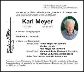 Traueranzeige von Karl Meyer von Neumarkter Nachrichten Lokal