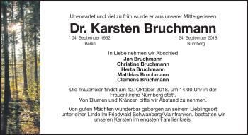 Traueranzeige von Karsten Bruchmann von Gesamtausgabe Nürnberger Nachrichten/ Nürnberger Ztg.
