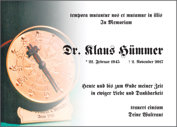 Traueranzeige von Klaus Hümmer von Fürther Nachrichten Lokal
