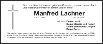 Traueranzeige von Manfred Lachner von Gesamtausgabe Nürnberger Nachrichten/ Nürnberger Ztg.
