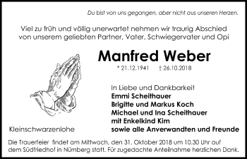 Traueranzeige von Manfred Weber von Gesamtausgabe Nürnberger Nachrichten/ Nürnberger Ztg.
