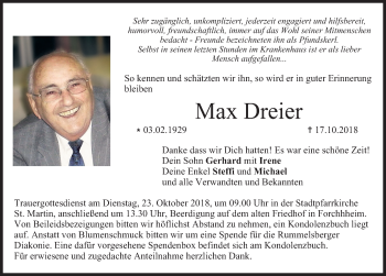 Traueranzeige von Max Dreier von Nordbayerische Nachrichten Forchheim Lokal